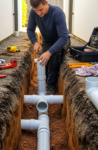 Plumber Cutting Drain Pipe